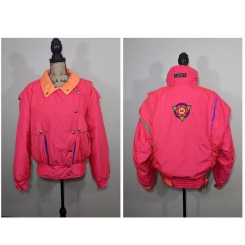 Vintage Coltech Women's Ski/Snowboard Coat Neon Pink Multicolor 80's 90' sz 12